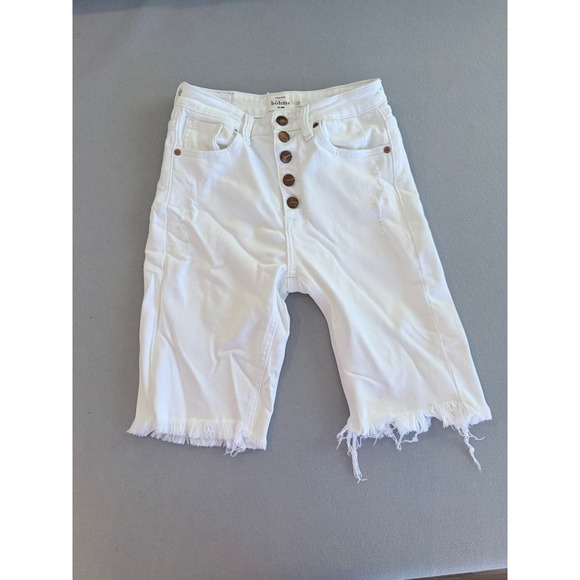 bohme Pants - Bohme White Denim Bermuda Shorts Button Fly Distressed Frayed Hem 25